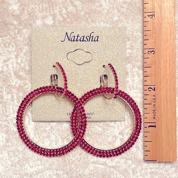 Brand New Natasha Round Red Rhinestone Sparkly Drop Earrings Valentine’s Day - Picture 12 of 16